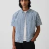 Gingham-Denim-Hemd mit geradem Saum in lockerer Passform