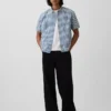 Gingham-Denim-Hemd mit geradem Saum in lockerer Passform