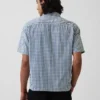 Gingham-Denim-Hemd mit geradem Saum in lockerer Passform