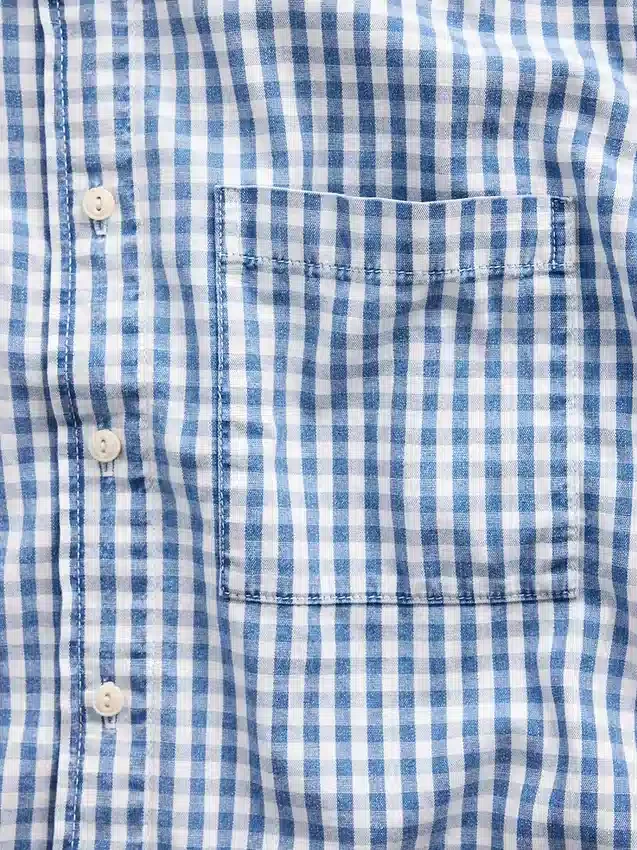 Gingham-Denim-Hemd mit geradem Saum in lockerer Passform