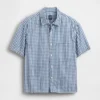 Gingham-Denim-Hemd mit geradem Saum in lockerer Passform
