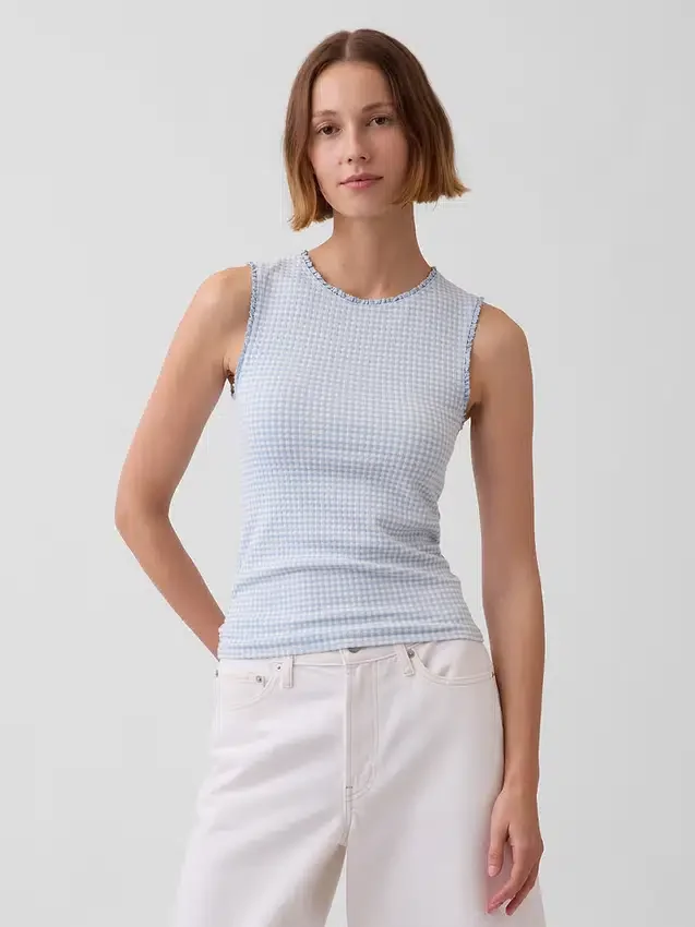 Gingham-Pointelle-Tanktop