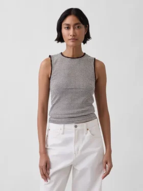 Gingham-Pointelle-Tanktop