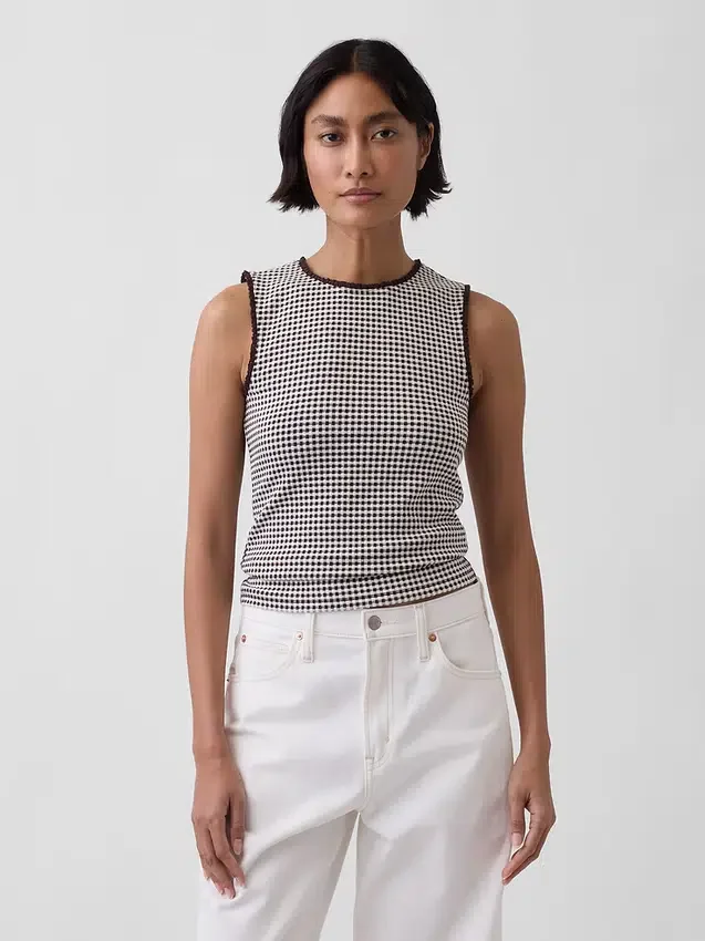 Gingham-Pointelle-Tanktop