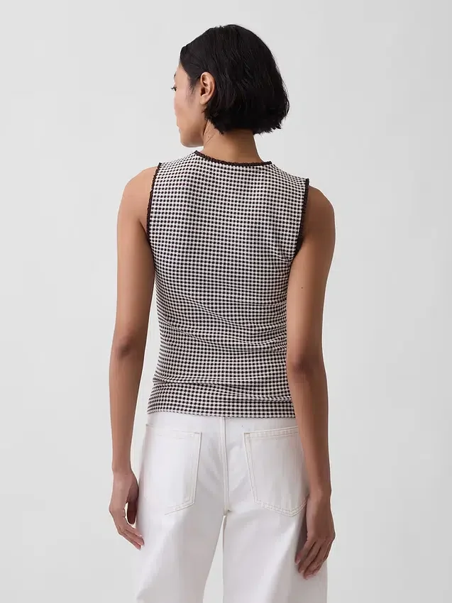 Gingham-Pointelle-Tanktop