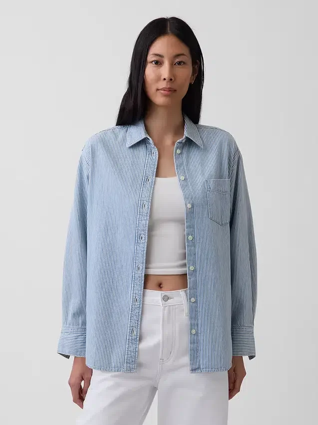 Großes Denim-Streifenhemd