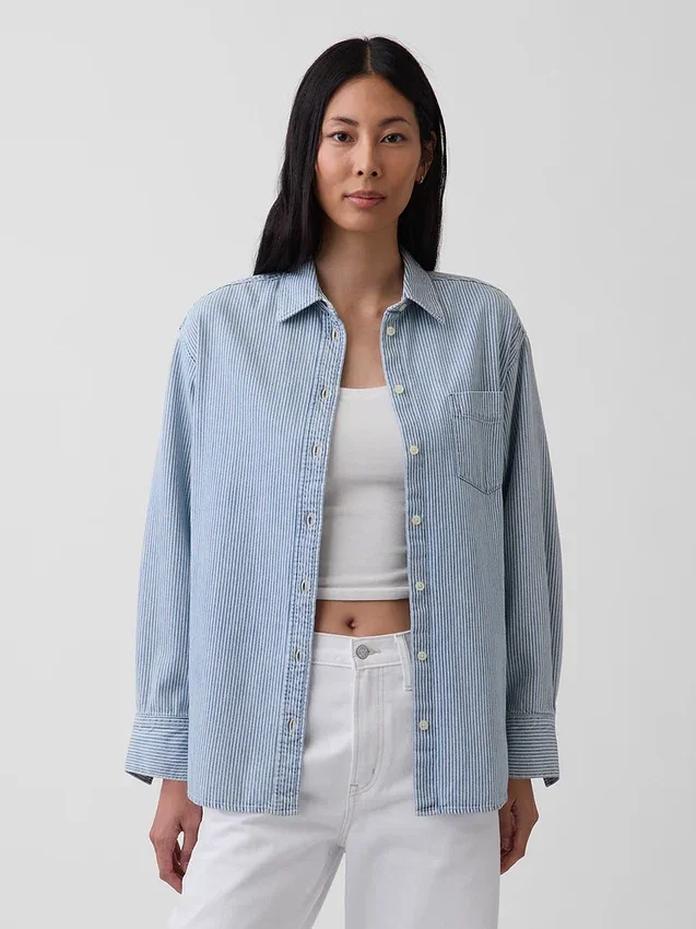 Großes Denim-Streifenhemd