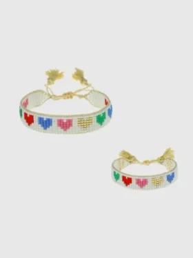 Hart „Mini and Me“ Regenbogen-Herzen-Armband-Set