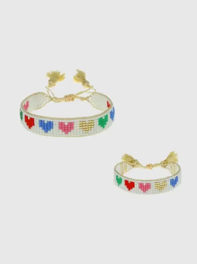 Hart „Mini and Me“ Regenbogen-Herzen-Armband-Set