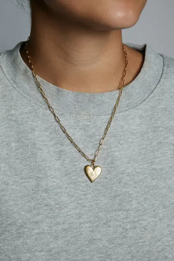 Hart „Small Ribbed Heart of Gold“-Halskette