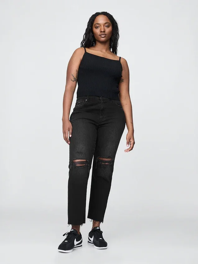 High-Rise-Cheeky-Jeans mit geradem Bein