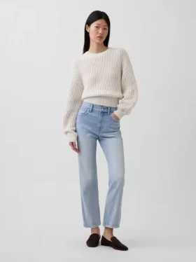 High-Rise-Jeans im 90er-Jahre-Stil, schmal geschnitten, gerade Beinschnitt, verkürzt
