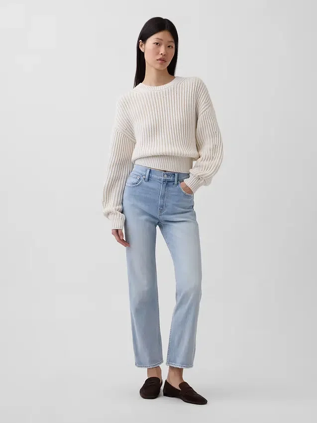 High-Rise-Jeans im 90er-Jahre-Stil, schmal geschnitten, gerade Beinschnitt, verkürzt