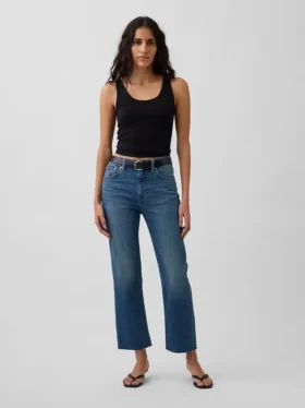 High-Rise-Jeans im 90er-Jahre-Stil, schmal geschnitten, gerade Beinschnitt, verkürzt