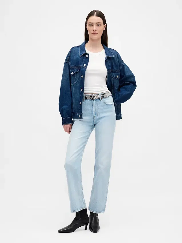 High-Rise-Jeans im 90er-Jahre-Stil, schmal geschnitten, gerade Beinschnitt, verkürzt