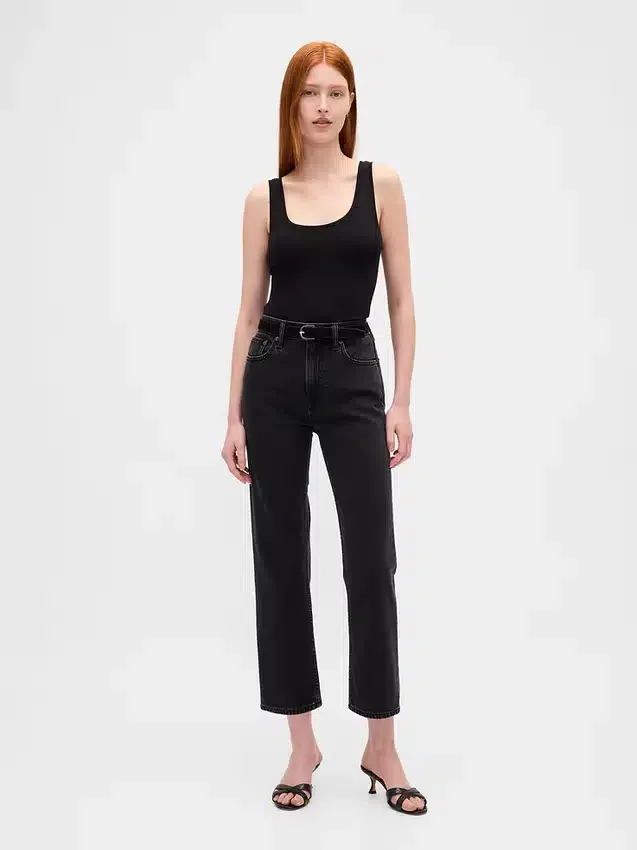 High-Rise-Jeans im 90er-Jahre-Stil, schmal geschnitten, gerade Beinschnitt, verkürzt