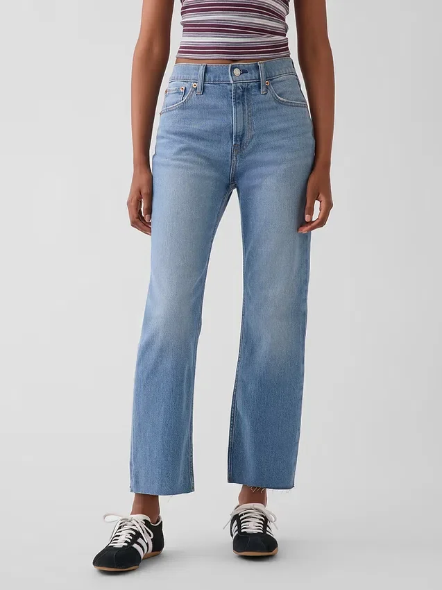 High-Rise-Jeans im 90er-Jahre-Stil, schmal geschnitten, gerade Beinschnitt, verkürzt