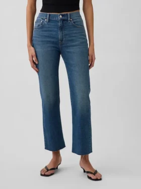 High-Rise-Jeans im 90er-Jahre-Stil, schmal geschnitten, gerade Beinschnitt, verkürzt