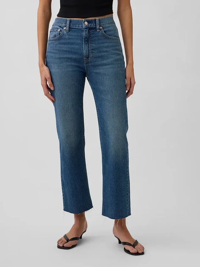 High-Rise-Jeans im 90er-Jahre-Stil, schmal geschnitten, gerade Beinschnitt, verkürzt