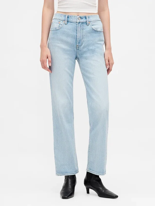 High-Rise-Jeans im 90er-Jahre-Stil, schmal geschnitten, gerade Beinschnitt, verkürzt