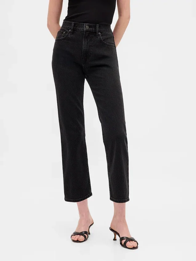 High-Rise-Jeans im 90er-Jahre-Stil, schmal geschnitten, gerade Beinschnitt, verkürzt