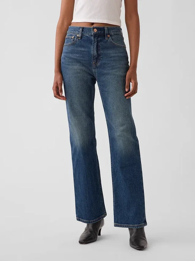 High-Rise-Jeans im 90er-Jahre-Stil, schmal geschnitten, gerade Beinschnitt, verkürzt