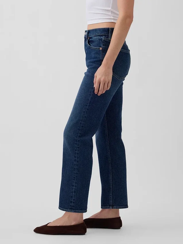 High-Rise-Jeans im 90er-Jahre-Stil, schmal geschnitten, gerade Beinschnitt, verkürzt