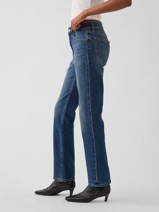 High-Rise-Jeans im 90er-Jahre-Stil, schmal geschnitten, gerade Beinschnitt, verkürzt