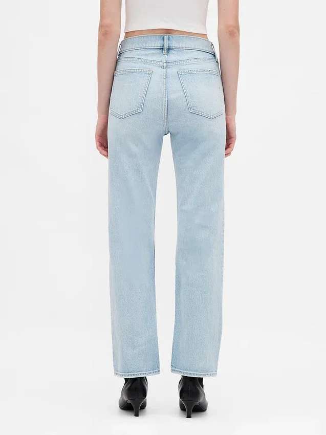 High-Rise-Jeans im 90er-Jahre-Stil, schmal geschnitten, gerade Beinschnitt, verkürzt