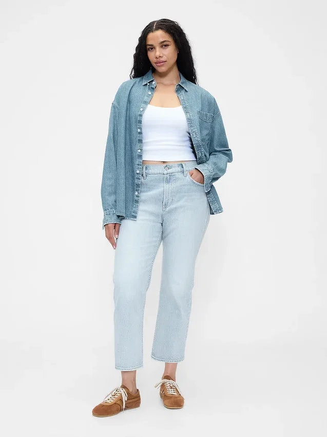 High-Rise-Jeans im 90er-Jahre-Stil, schmal geschnitten, gerade Beinschnitt, verkürzt
