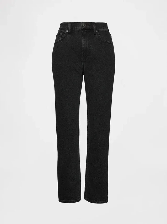 High-Rise-Jeans im 90er-Jahre-Stil, schmal geschnitten, gerade Beinschnitt, verkürzt