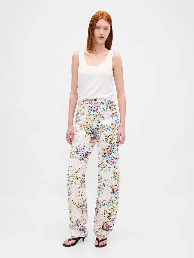 High-Rise-Jeans im Barrel-Schnitt mit Blumenmuster