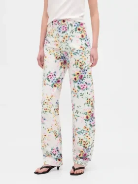 High-Rise-Jeans im Barrel-Schnitt mit Blumenmuster