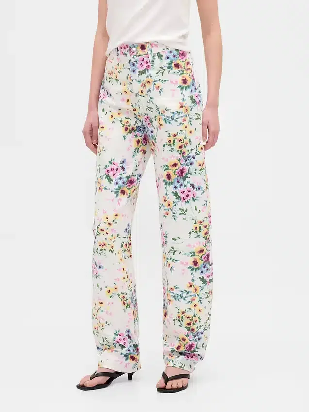 High-Rise-Jeans im Barrel-Schnitt mit Blumenmuster