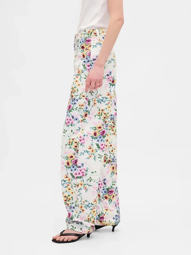 High-Rise-Jeans im Barrel-Schnitt mit Blumenmuster