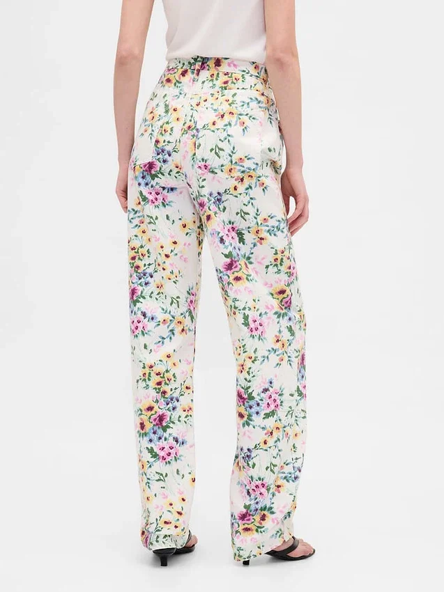 High-Rise-Jeans im Barrel-Schnitt mit Blumenmuster