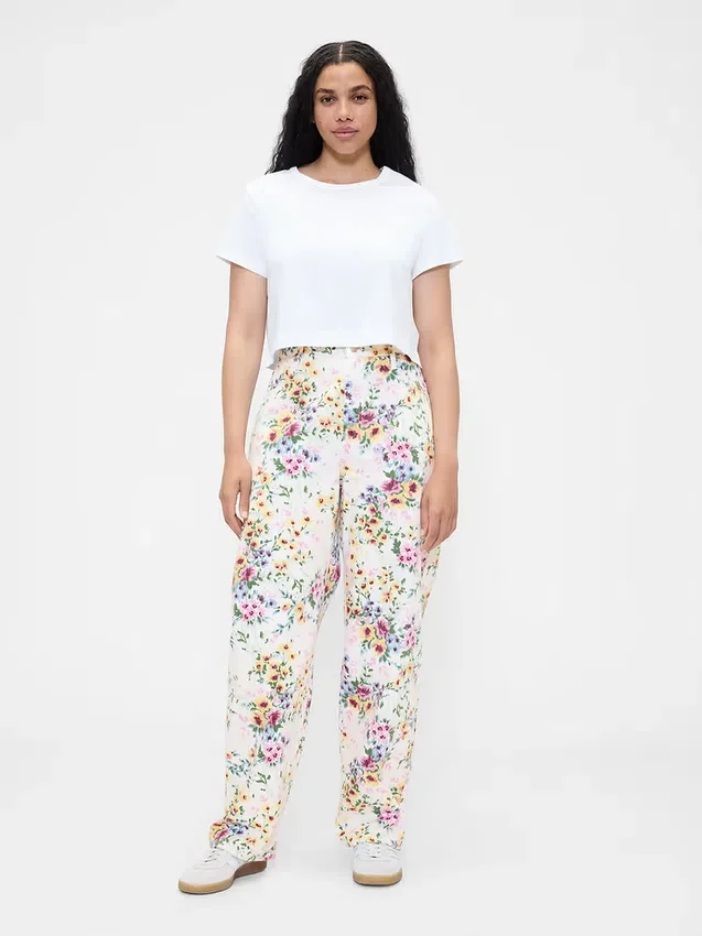 High-Rise-Jeans im Barrel-Schnitt mit Blumenmuster