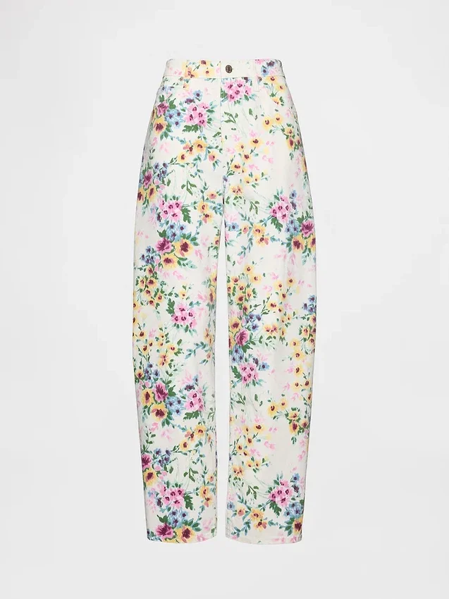 High-Rise-Jeans im Barrel-Schnitt mit Blumenmuster