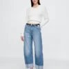 High-Rise-Jeans mit Umschlag