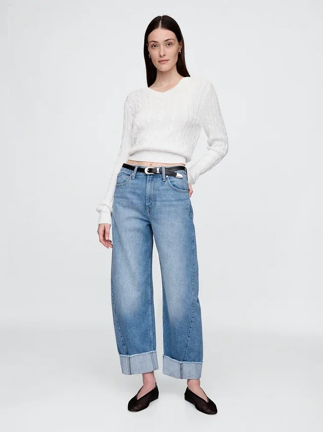High-Rise-Jeans mit Umschlag