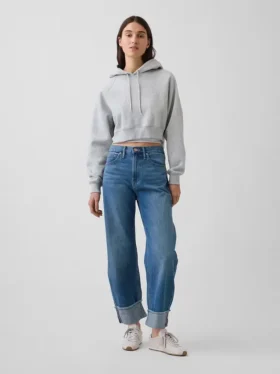 High-Rise-Jeans mit Umschlag
