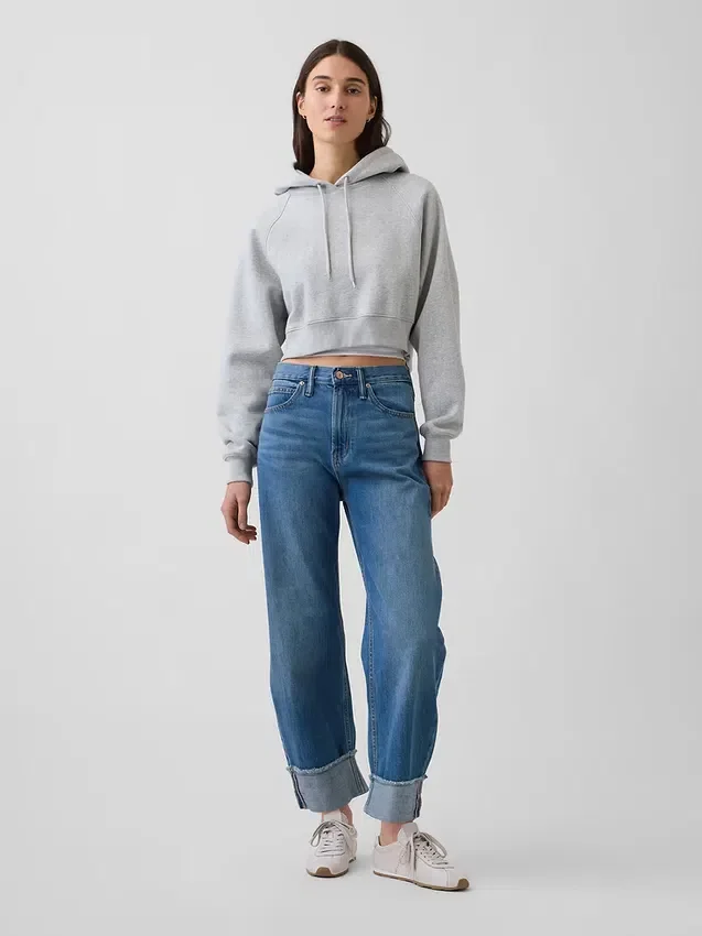 High-Rise-Jeans mit Umschlag