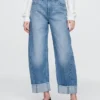 High-Rise-Jeans mit Umschlag
