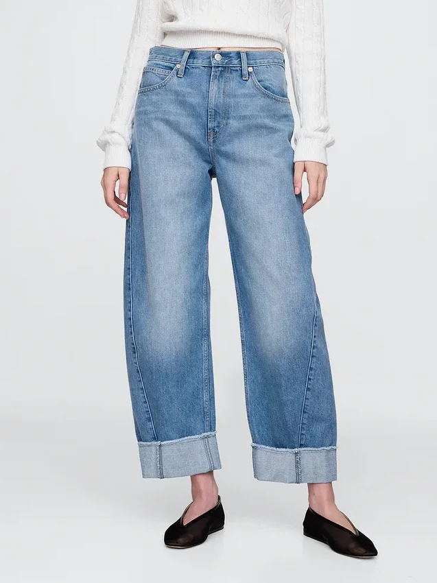 High-Rise-Jeans mit Umschlag