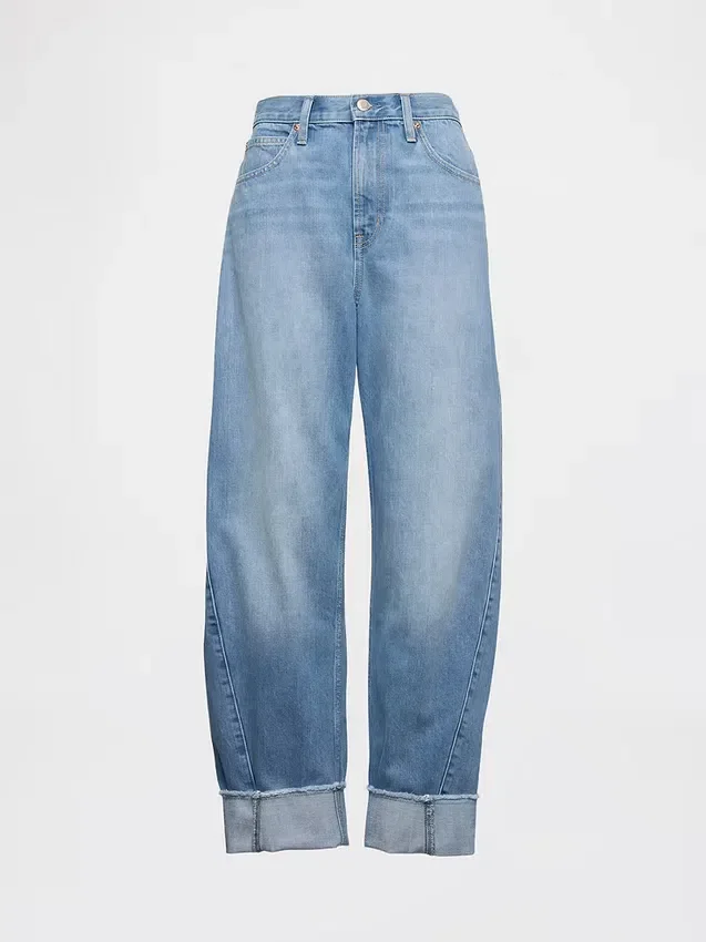 High-Rise-Jeans mit Umschlag