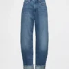 High-Rise-Jeans mit Umschlag