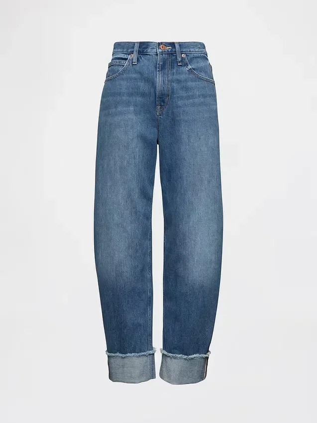 High-Rise-Jeans mit Umschlag