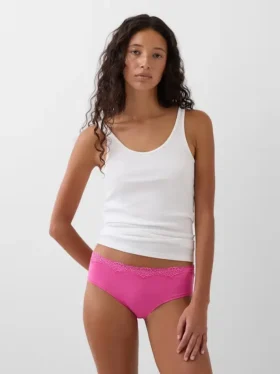Hipster aus Bio-Stretch-Baumwolle mit Spitzenbesatz
