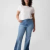 Hoch geschnittene 70er-Jahre-Flare-Jeans mit Aufnähern