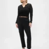 Hoch taillierte, schmal geschnittene Crop-Hose aus Doppelstrick